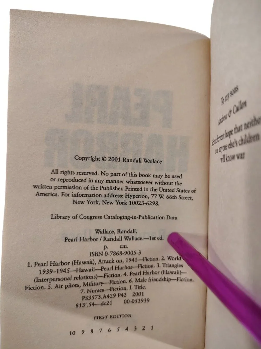 (2001) First Edition Pearl Harbor A Novel By Randall Wallace